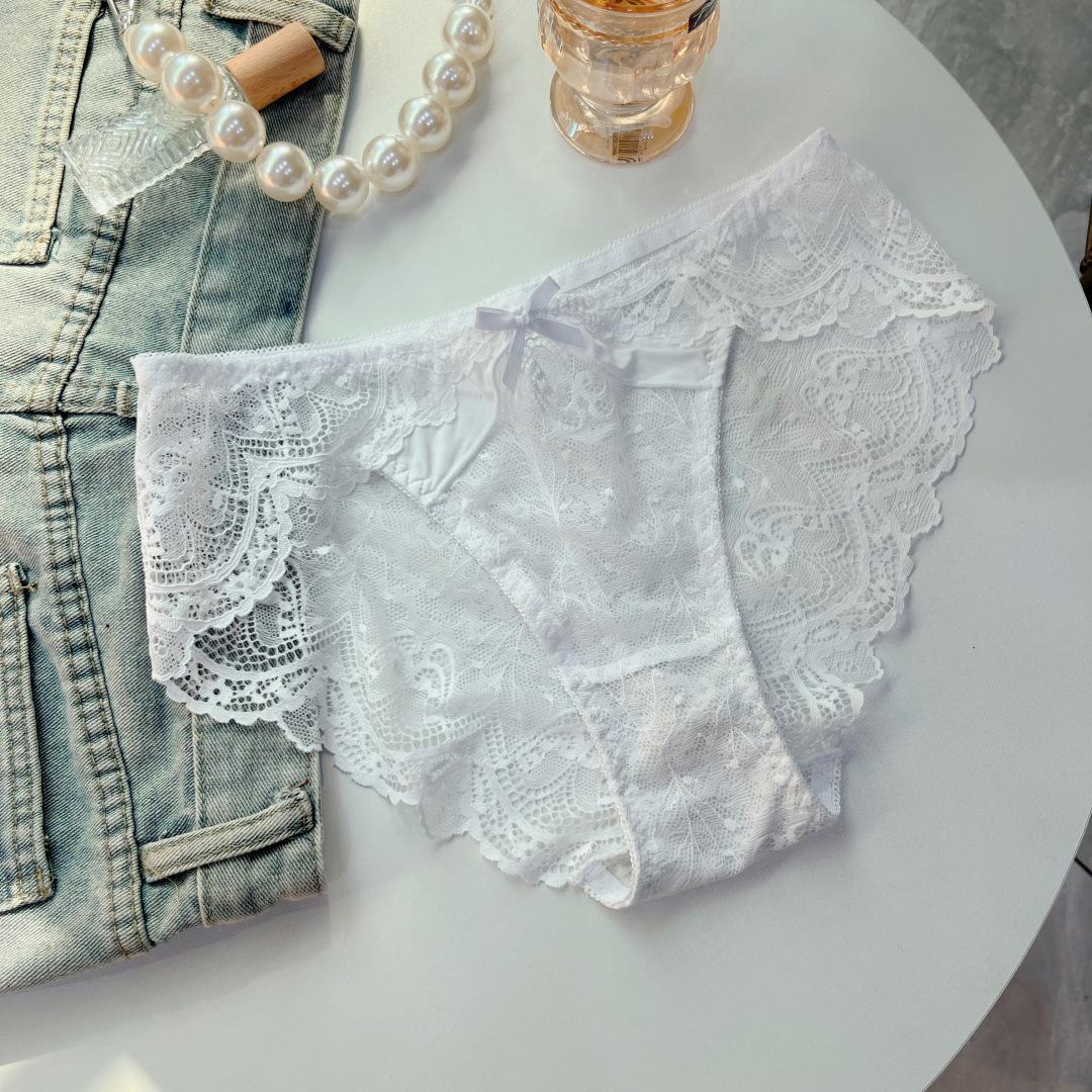 

Жіночі трусики-сліпи великого розміру з трикутним мереживом і бантиком - Повітропроникні, Сексуальні та Легкі XL білий