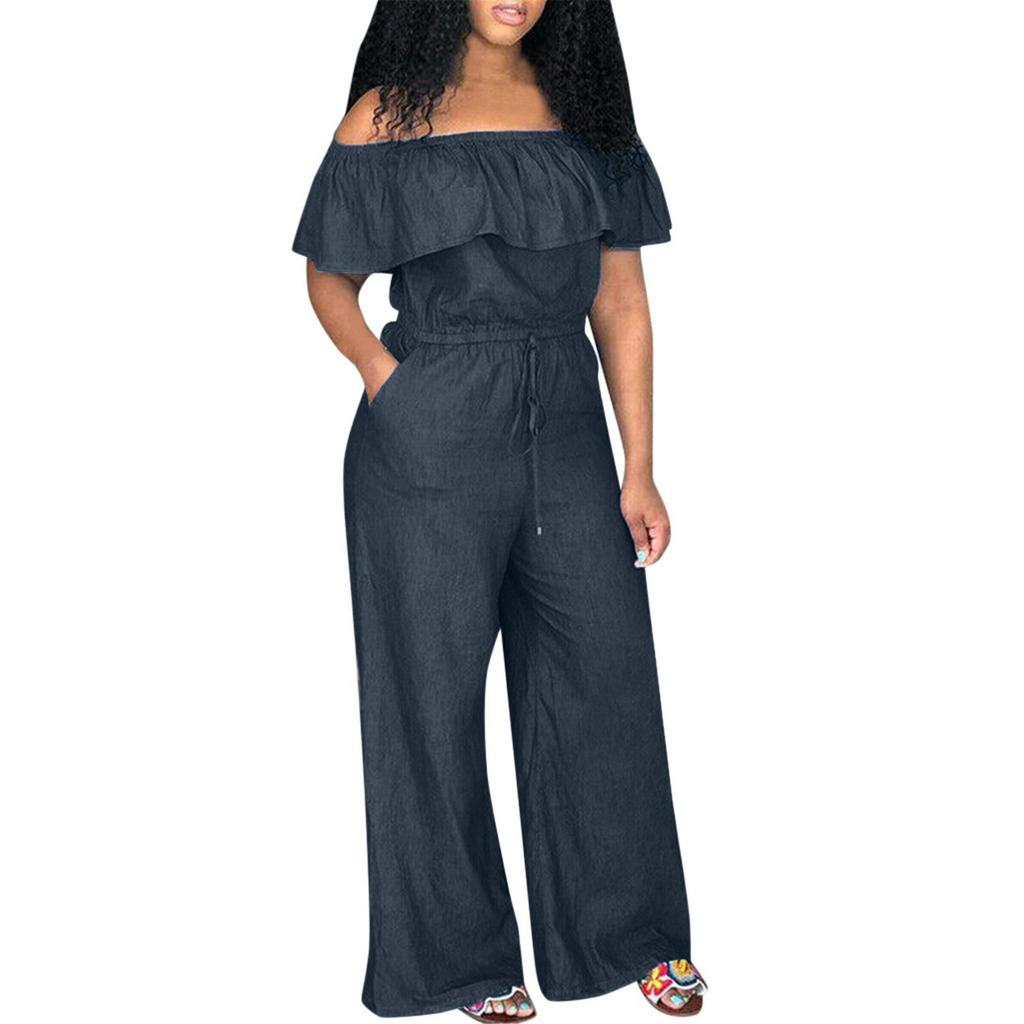 Eine Schulter ärmelloser Overall für Frauen Mode Denim Beine Hosen Strampler Eleganter Overall mit hoher Taille