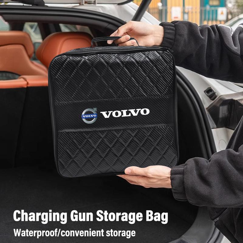 Kožená úložná krabička na nabíjecí kabel do auta pro nabíječku nové energie, přenosná taška pro Volvo Rdesign V60 V40 S80L XC90 S60 S40 C30 XC60 V50