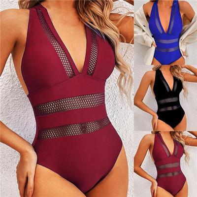 Mesh Patchwork Swimwear Women One Piece Swimsuit Female Push Up Bikinis Bathers
