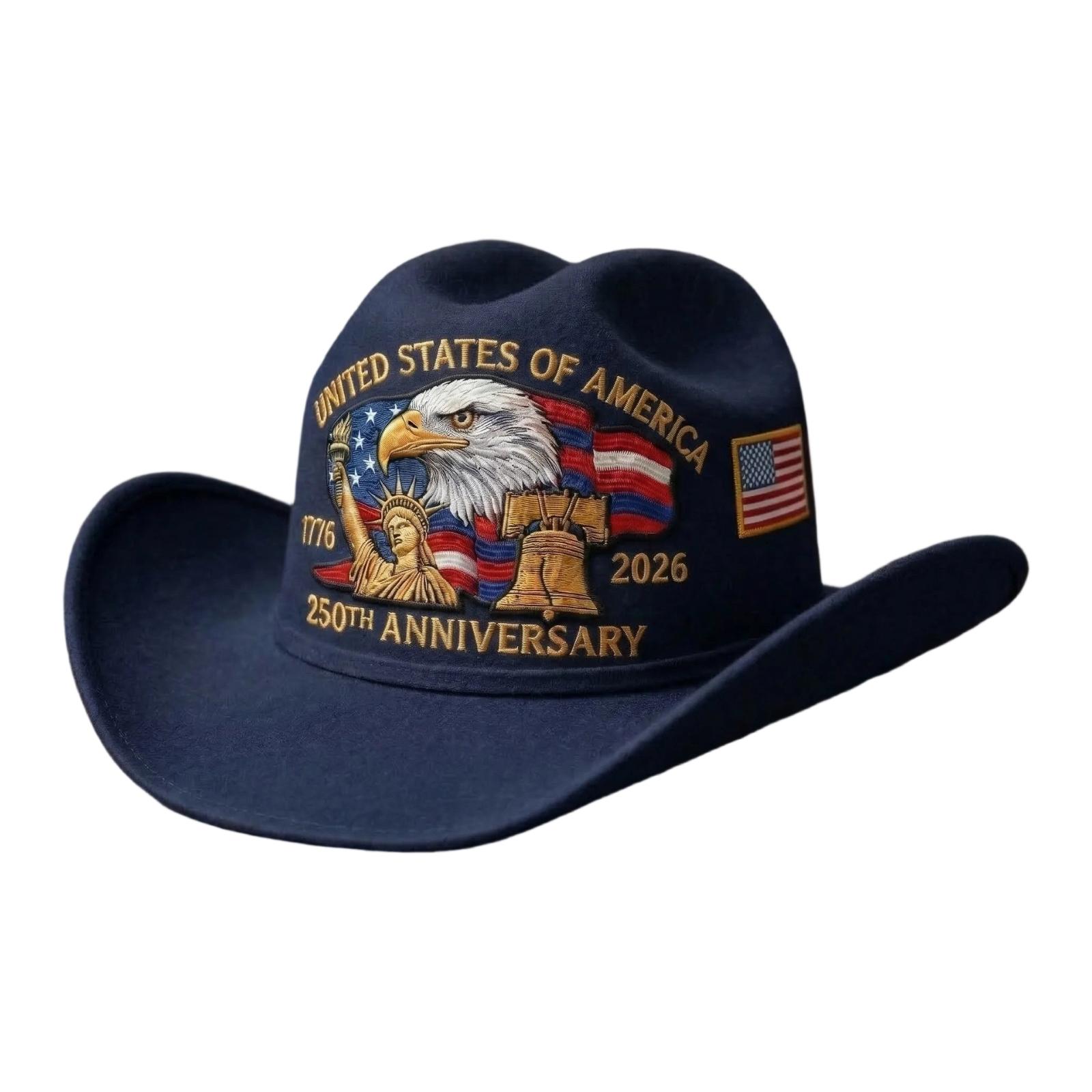 United States of America 250th Anniversary Cowboy Hat with Embroidered Eagle Liberty Bell and Flag Design for Commemorative Events One Size тёмно-синий