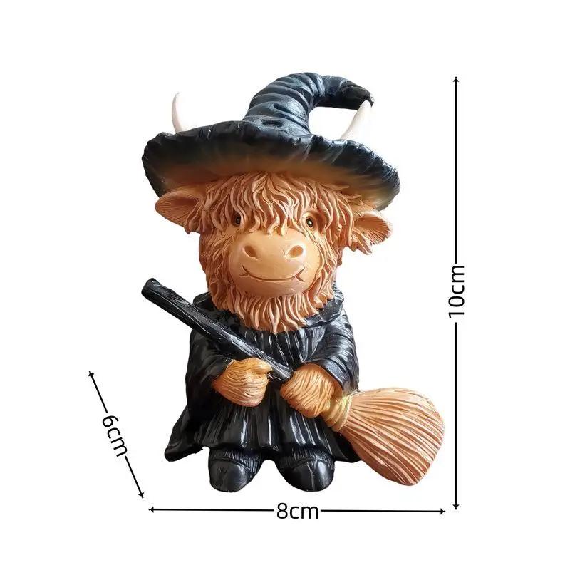 Cute Scottish Highland Cow Resin Figurine Adorable Home Decor Ornament for Halloween Christmas Desk Decoration Festive Gift