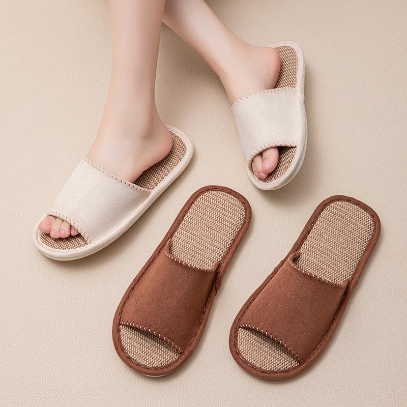 Linen breathable slippers women's four seasons indoor home non-slip deodorant silent soft bottom couple household floor mopping men
