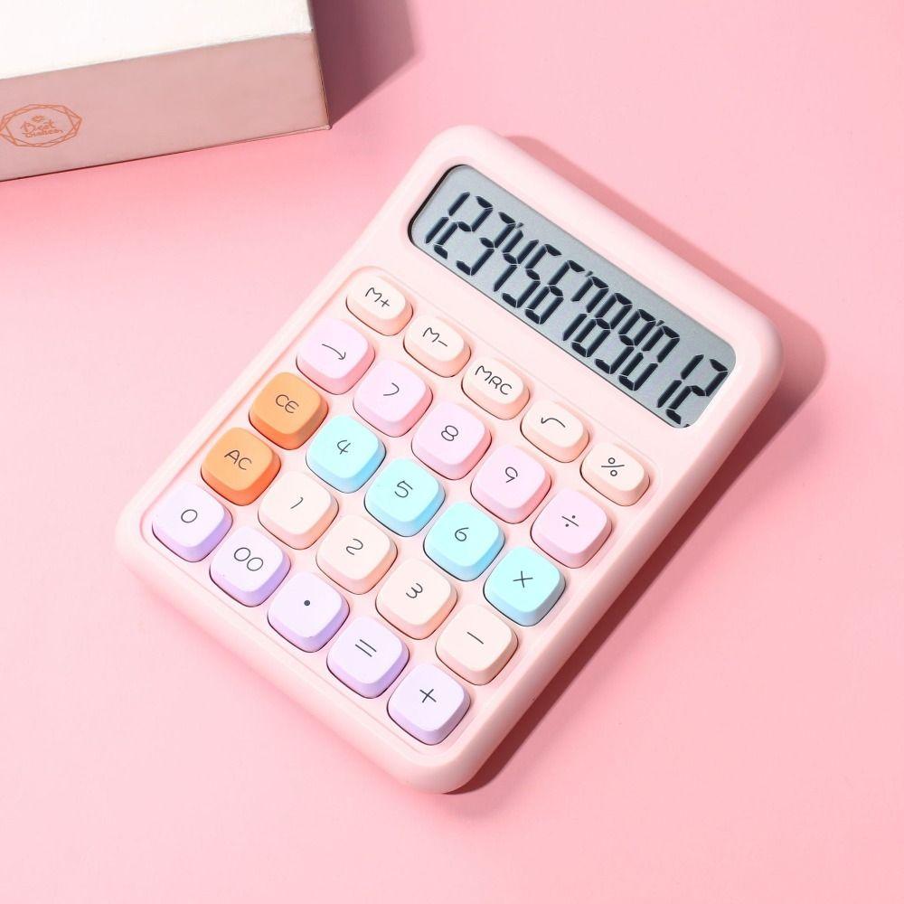12-digit Electronic Calculator Candy Color Mini Keyboard Calculator Silicone Button Cartoon Math Calculators School Supplies