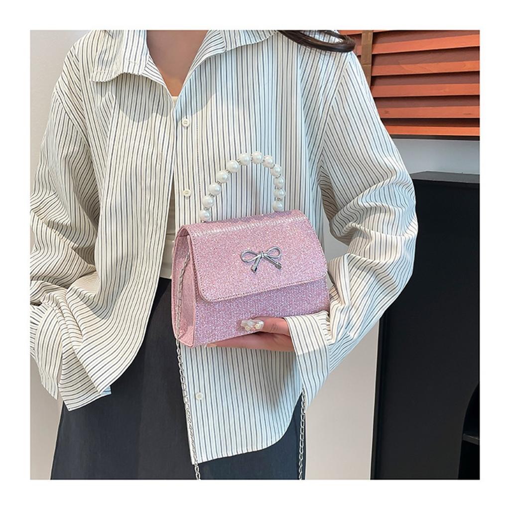 Pink Tote Bowknot Bags Women Single Shoulder Crossbody Bags Niche Fashion Cute Small Square Bag