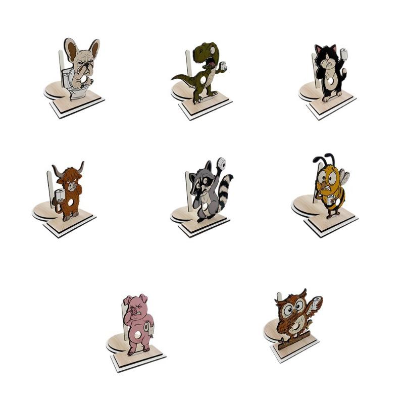 Creative and Funny Wooden Cartoon Animal Vertical Bathroom Entrance Countertop. Bathroom Personalized Roll of Toilet Paper Holder.