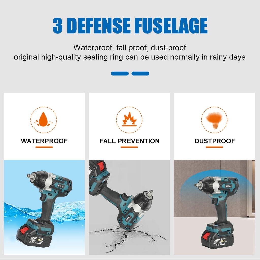 1/2 Square Cordless Wrench 800N.m Cordless Electric Impact Wrench 388VF Li-ion Battery Power Tool for Makita 18V Battery