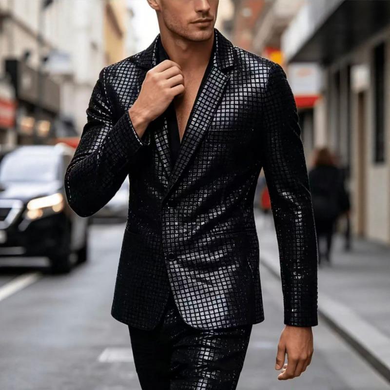 Mens Sequined Blazer Nightclub Party Performance Fashion Casual Suit Jacket