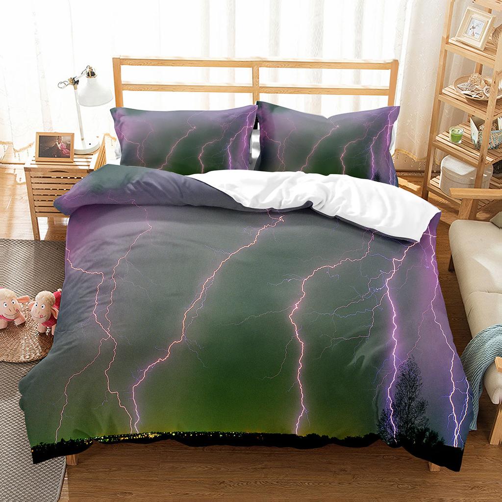 Lightning Duvet Cover Set King Queen Single Size Polyester Comforter Cover for Kids Teens Adults Bedding Set with Pillowcase