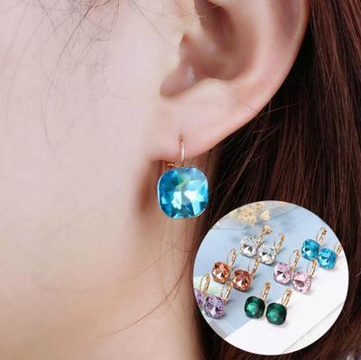 Fashion Color Round Stud Earrings Pink  Austrian Earring For Women Wedding Jewelry Gift
