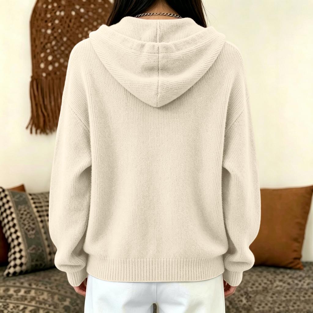 Women's Casual Color Hooded Long Sleeve Button Knit Sweater for Everyday Wear