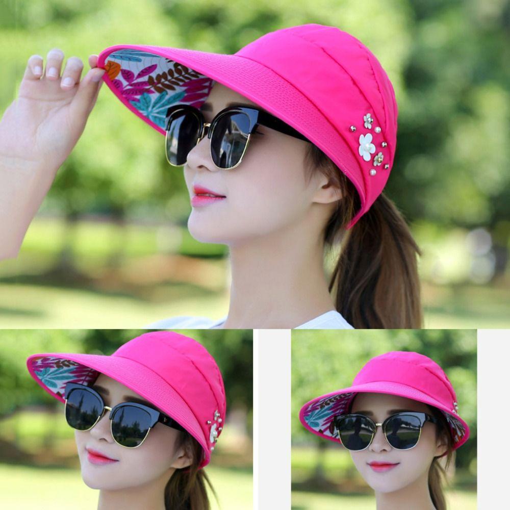 Wide Brim Summer Ponytail Cap UV Protection Beach Visor Cap Portable Women Sun Hat  Outdoor