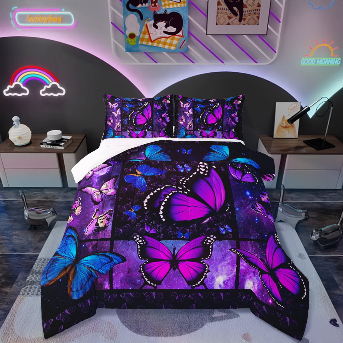 

Comforter Digital Printed Creative Butterfly Pattern Design Queen Size Bedding Not Fading Soft And Comfortable Comforter (quilt)-EU Single(135*200cm)3pcs