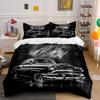 Classic Black Vintage Car Print Bedding Set 1 Duvet Cover 2 Pillowcases for Adult and Children Luxury Gift Full Size