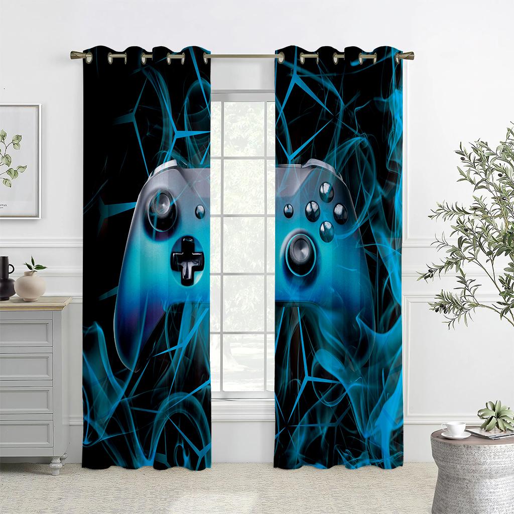 Kids' Cartoon Games Curtains, Electronic Controller Curtains, 2 Panel, Boys, Girls Room, Bedroom, Study, Window Decoration
