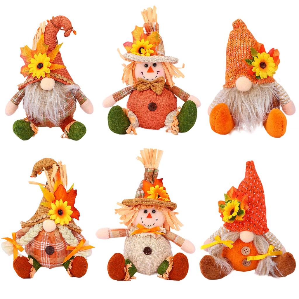 Thanksgiving Harvest Sunflower Scarecrow Plush Doll Decor