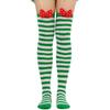 Calze lunghe da donna carine con fiocco 3D sopra il ginocchio, stampa a righe festive di Natale, calze alte sulla coscia con cartoni animati, calzetteria da festa