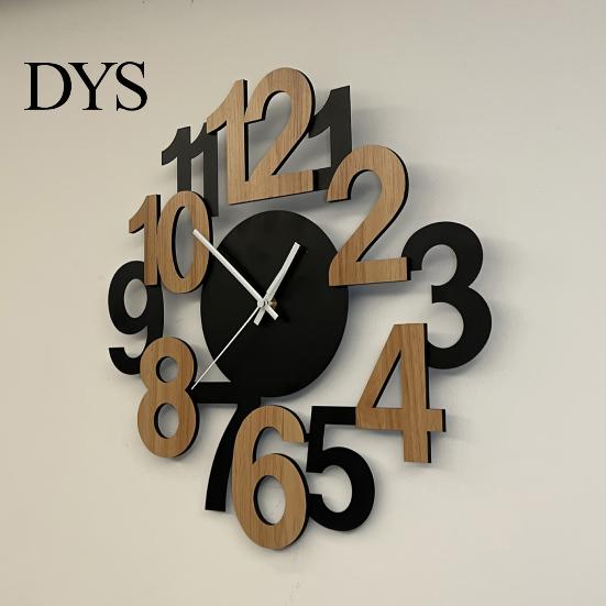 Office Decorative Clock Hollow Letter Wooden Wall Clock, Easy to Read Irregular Analog Living Room Modern Silent for Bedroom Decor