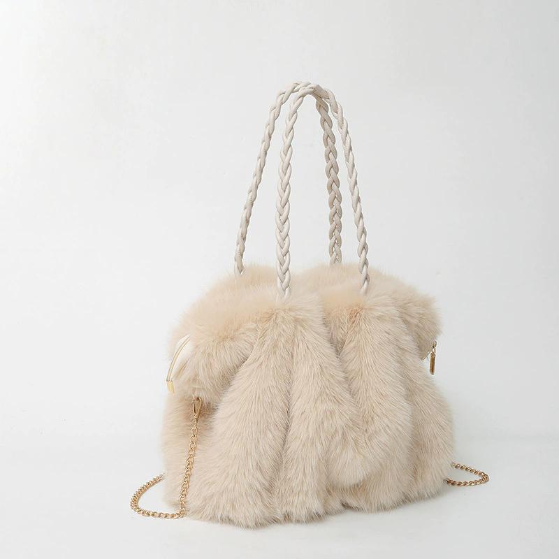 Women s Faux Rabbit Fur Plush Shoulder Bag Soft Fluffy Shoulder Handbag Elegant Cloud Bag for Fall Winter Perfect Christmas Gift бежевый 2470₽