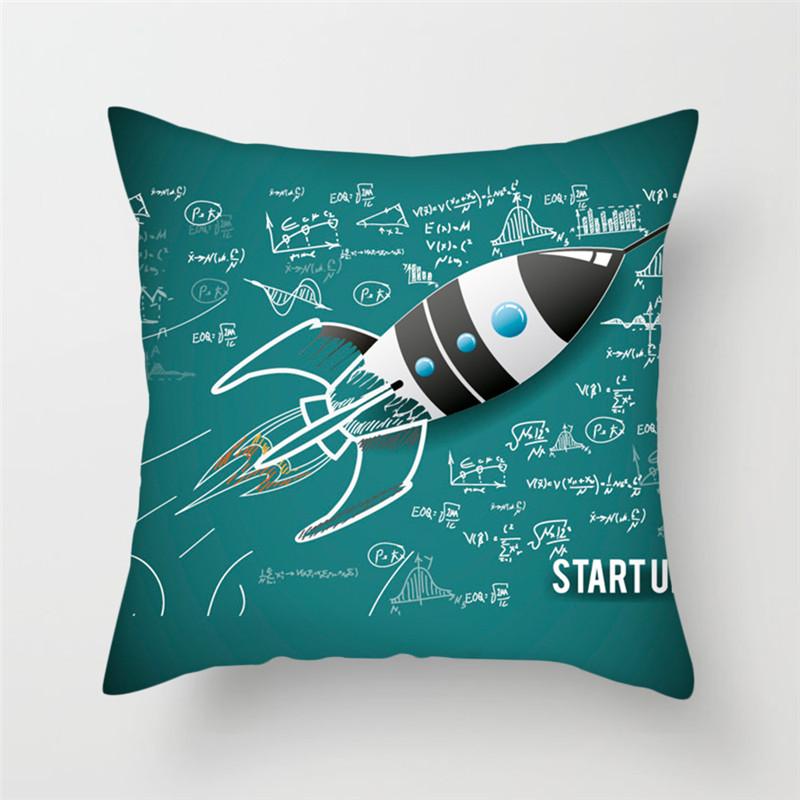 Cartoon Astronaut Rocket Spaceship Sofa Home Bedroom Decoration Pillowcase Kids Room Space Theme Cushion Cover