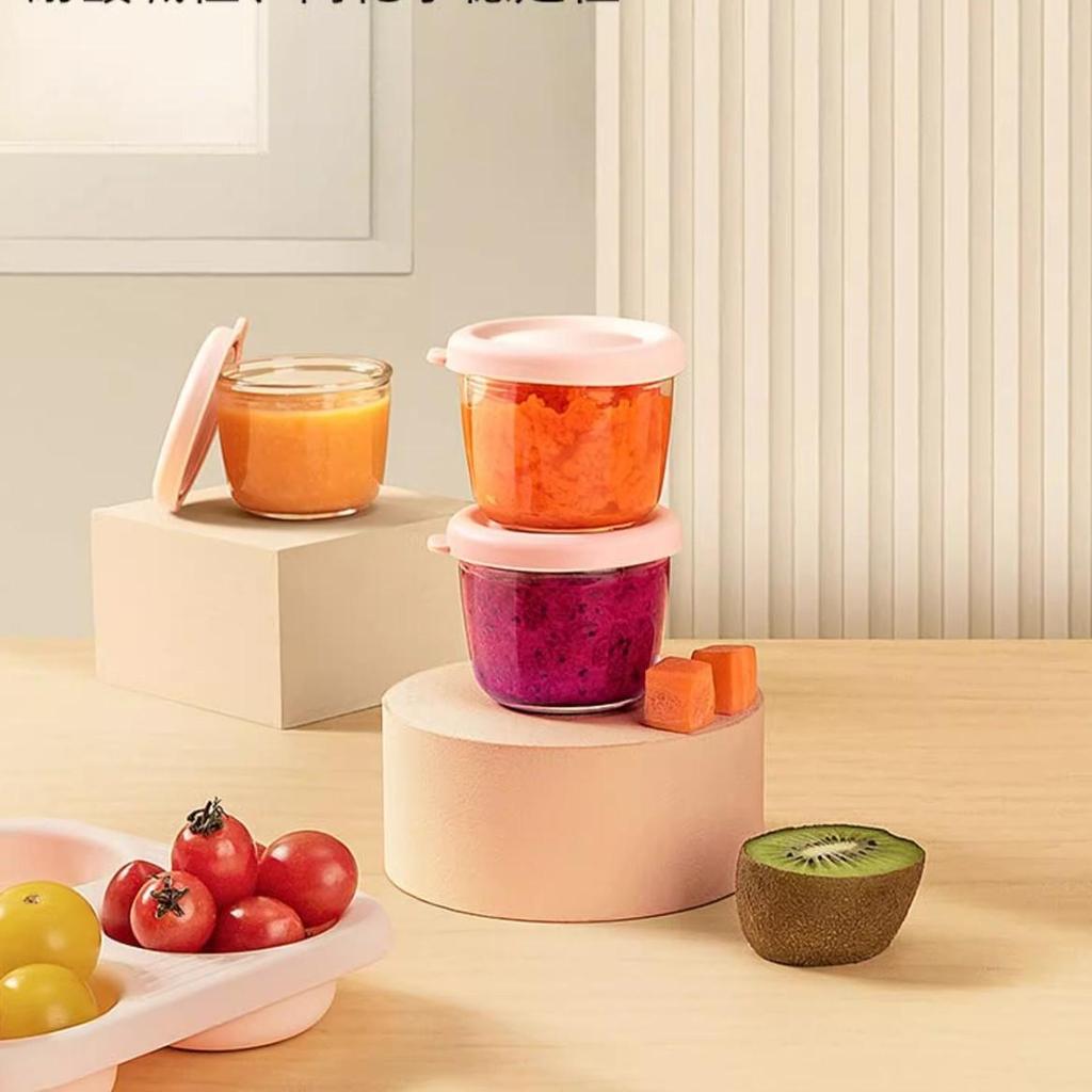 Baby Food Containers, 2.6oz 75ml Set of 4 Glass Baby Food Jars, Small Food Storage Containers with Lids and Stackable Tray, BPA-Free