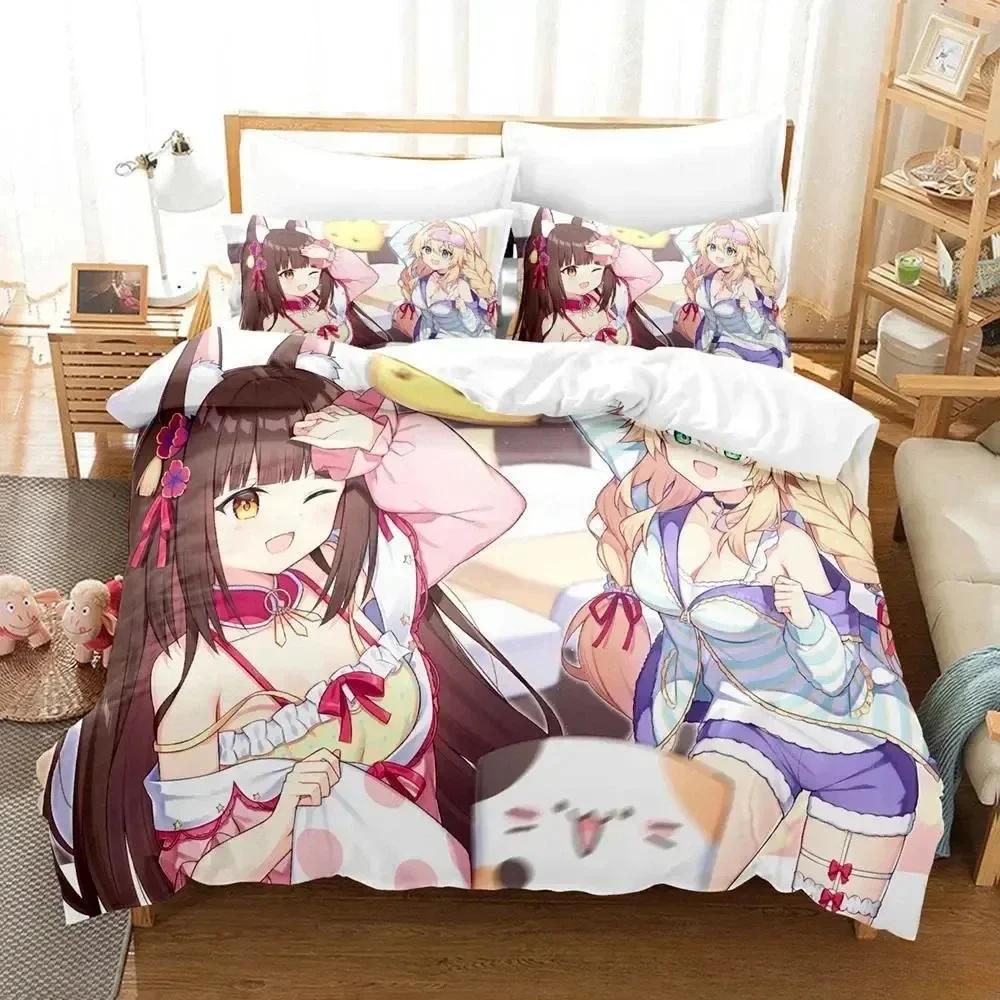 3D Print   NEKOPARA OVA Bedding Set Printed Bed Set With Pillowcase Bed Duvet Cover Soft Queen King Size Bedclothes Home