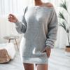 Autumn Winter Women's Knit Sweater Dresses One-Word Collar Louj Casual Loose Knitted Sweater Dress