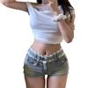 Women's Low-Waist French Patchwork Lace Denim Shorts – Slimming, Versatile Spring Style