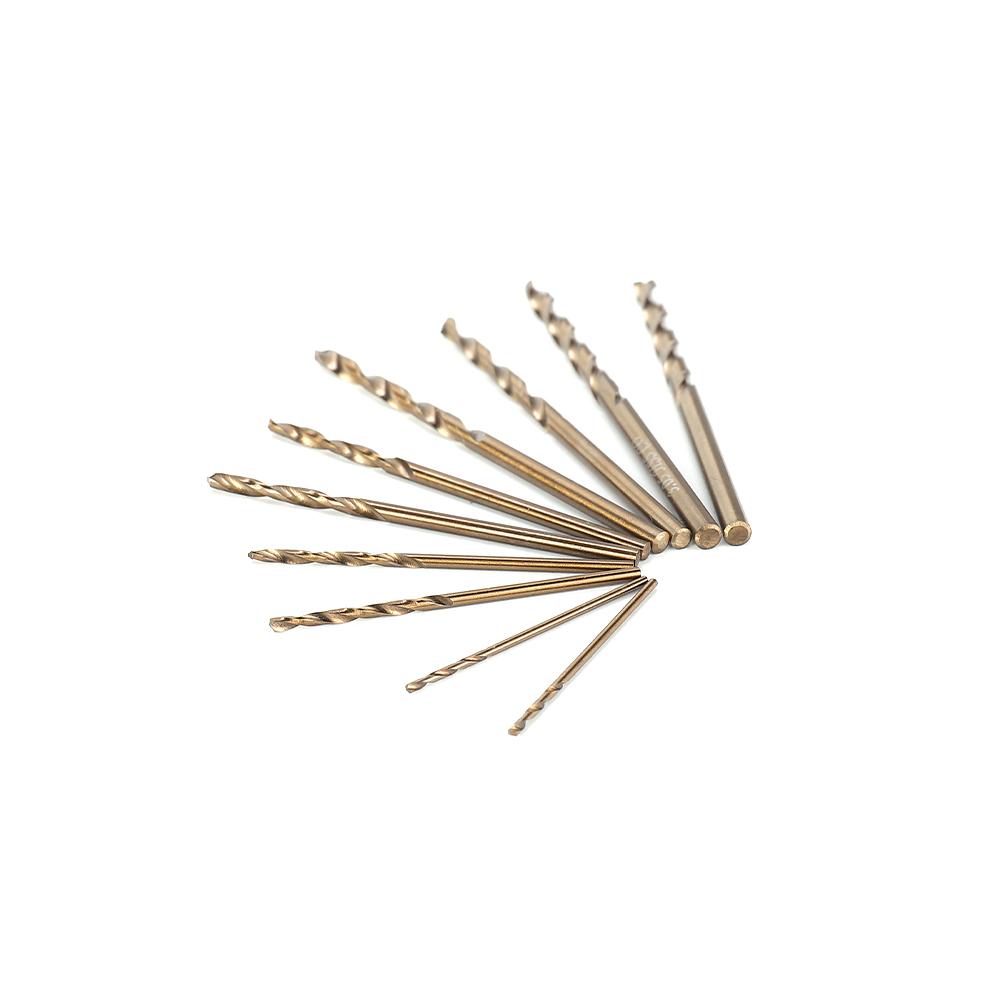 10 Pcs Titanium Coated Cobalt Drill Bits HSS High Speed Steel Drill Bits Set Tools 1-3mm Multi Function Metal Drills Power Tool