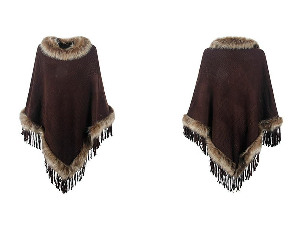 Mao Mao Yu Women's Solid Color Tassel Cape: 2023 Autumn/Winter European & American Loose Knit Pullover Shawl