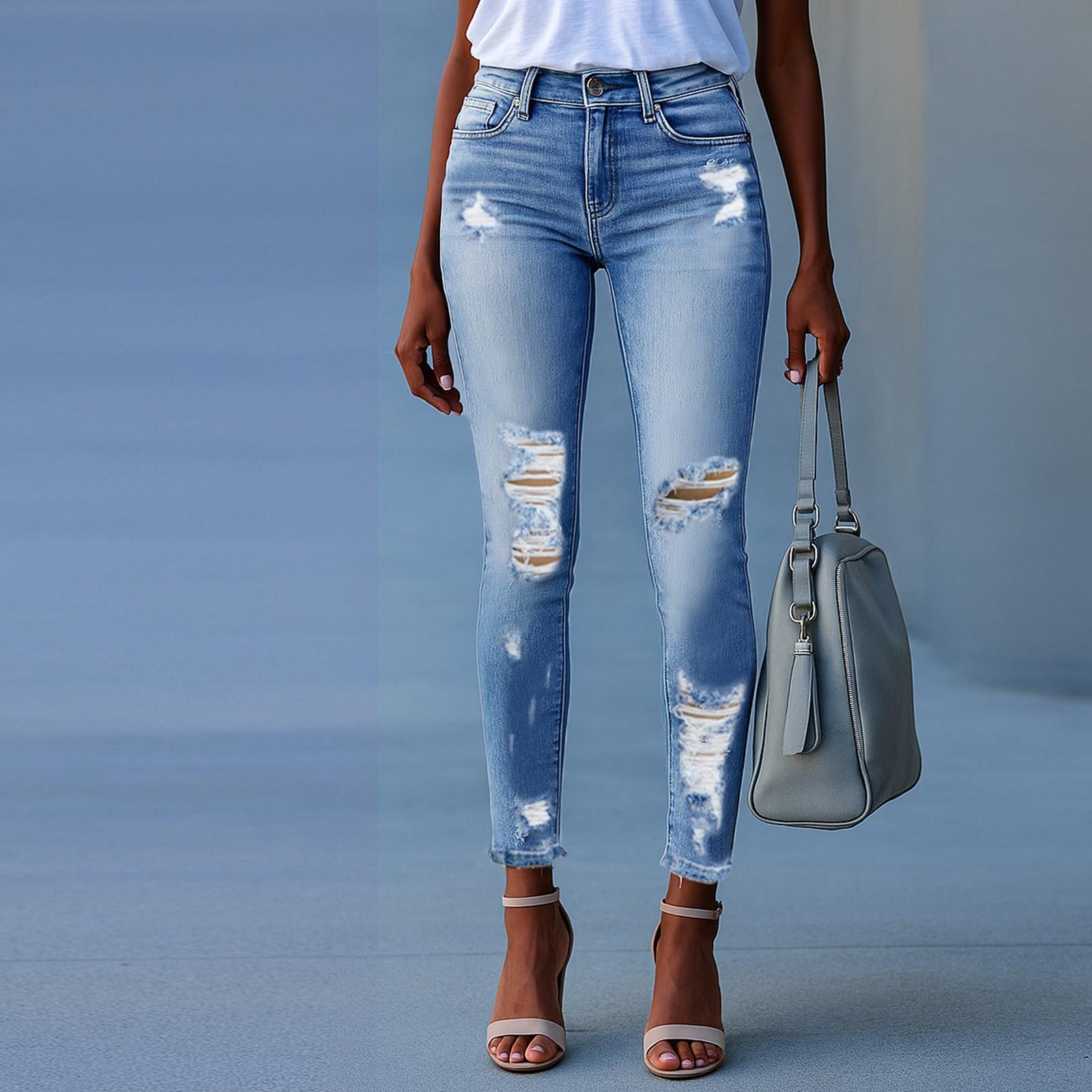 

Women s Button Slim Front And Back Pocket Hole Design Leggings Leg Work Pants Denim Trousers XL синій