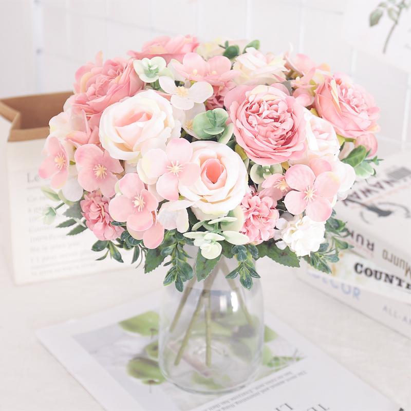 7 Heads Silk Peony Artificial Flower Hydrangea For Room Home Decoration Wedding Bride Bouquet Rose False Table Plant Accessories