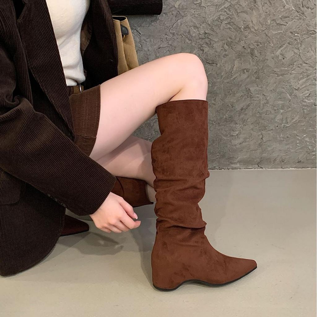 2025 autumn and winter new pointed fashion tall tube inner thick heel thin western knight boots