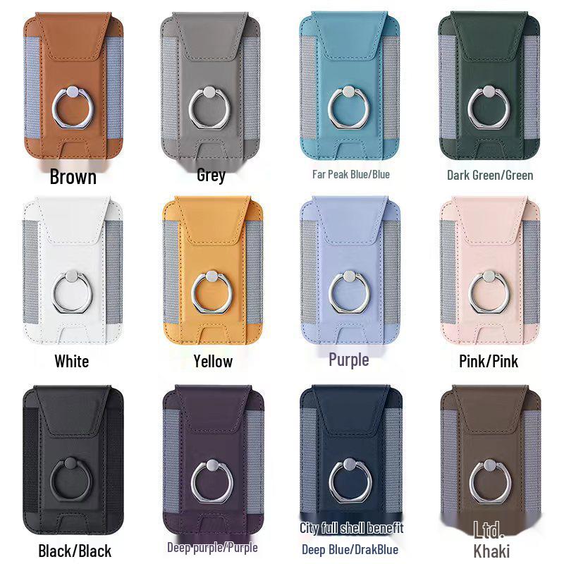 Magnetic Card Holder with Finger Ring & Elastic Band for iPhone 12/13/14/15 Magsafe