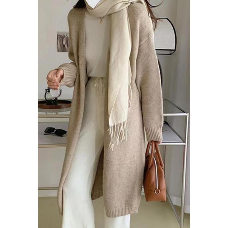 Autumn Winter Knitted Cardigan Women Medium and Long Sweater Jacket Gentle Loose Simple V Neck Cardigans Solid Color Office Coats Long Sleeve Clothing