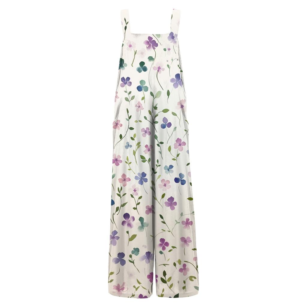 Women's Casual Jumpsuit Sleeveless Fashion Floral Print Jumpsuit