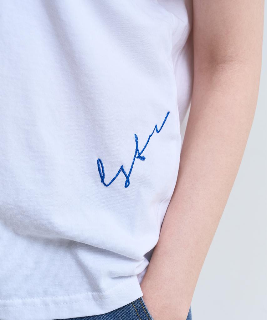 Yuseuteule Waist Embroidered Short Sleeve T-Shirt (White)