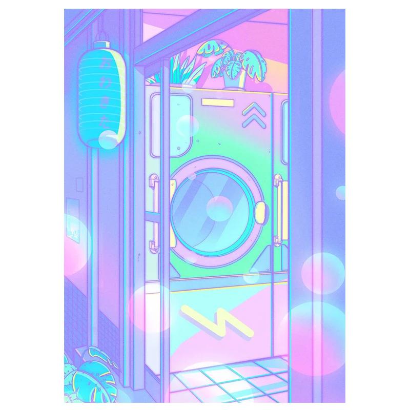 80s Vaporwave Style Wall Art Poster City Night Street Cat Canvas Painting Print Home Decoration Kawaii Room Decor Canvas Picture