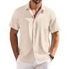 Summer New Men's Short - Sleeve Shirt, Turn - Down Collar, Solid Color, Cotton - Linen Blend, Lightweight & Breathable