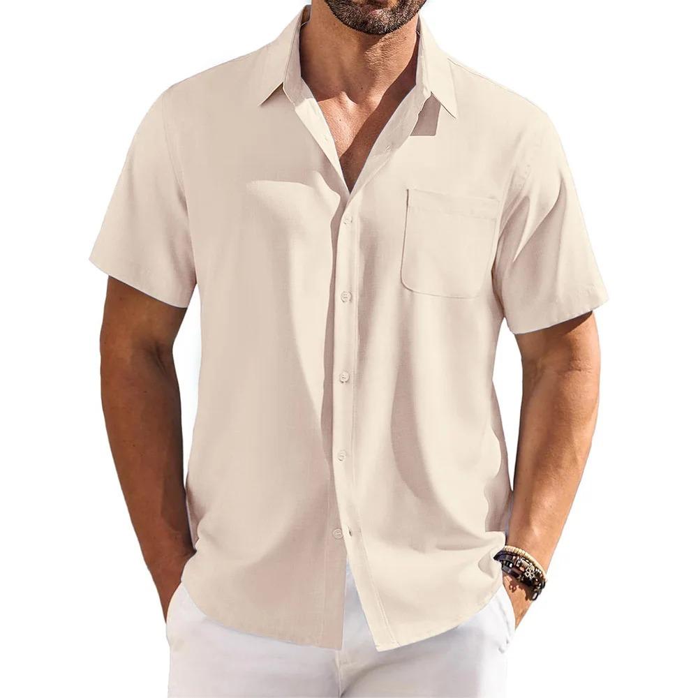 

Літня Нова Чоловіча Сорочка з Коротким Рукавом Дихаюча Легка Відкладний Комір Простий Базовий Стиль На Ґудзиках Повсякденний Одяг M бежевий