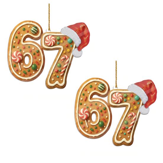 

2 Pcs 67 Christmas Ornaments Funny Six Seven Gingerbread Hanging Ornament Acrylic Holiday Tree Decor Gift for Teens Kids Family Friends Coworkers B