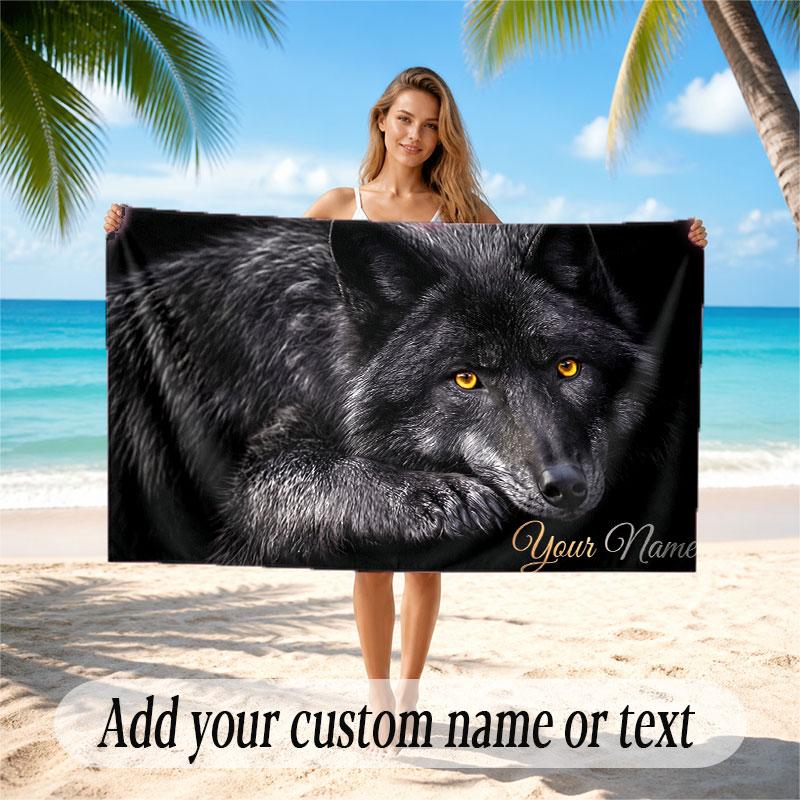 Wolf Theme Beach Towel Personalized Custom Name & Text Soft Quick Dry Beach Towel for Swimming Travel