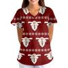 Women's Christmas Print Loose Fit V-Neck Short Sleeve Scrub Top with Pockets for Work
