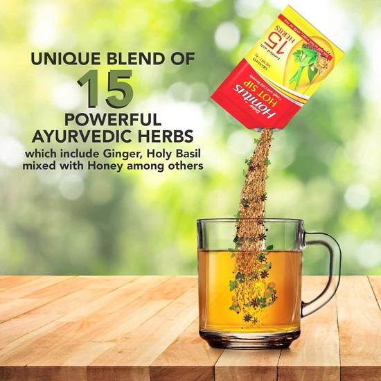 Dabur Honitus Hot Sip - Packung mit 30 Beuteln ( 4gx30 )| 100% Ayurveda Kadha | Bietet sofortige Linderung bei Husten | Einzigartige Mischung aus 15 ayurvedischen Kräutern