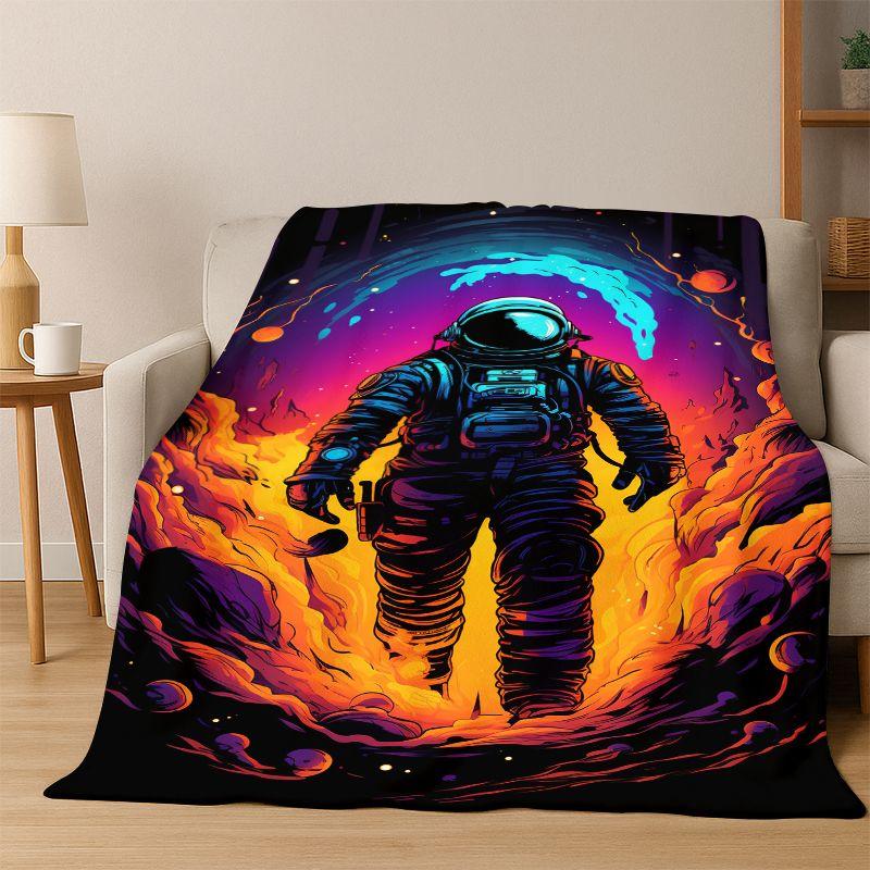 Cartoon Astronaut Universe Spaceman Outer Space Flannel Blanket Soft Warm Throw Blanket for Bedroom Living Room Bed Travel kids