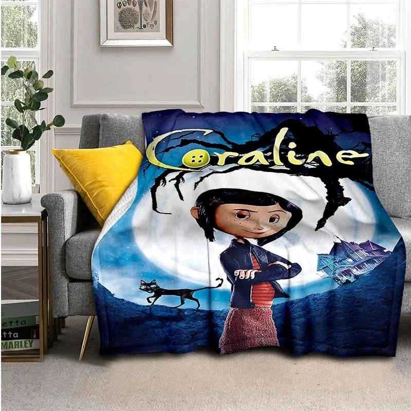 Coraline Animated Movie Throws Blanket Picnic Super Soft kawaii Blanket for Travel Bedding Couch Sofa Bed Blanket Birthday Gift
