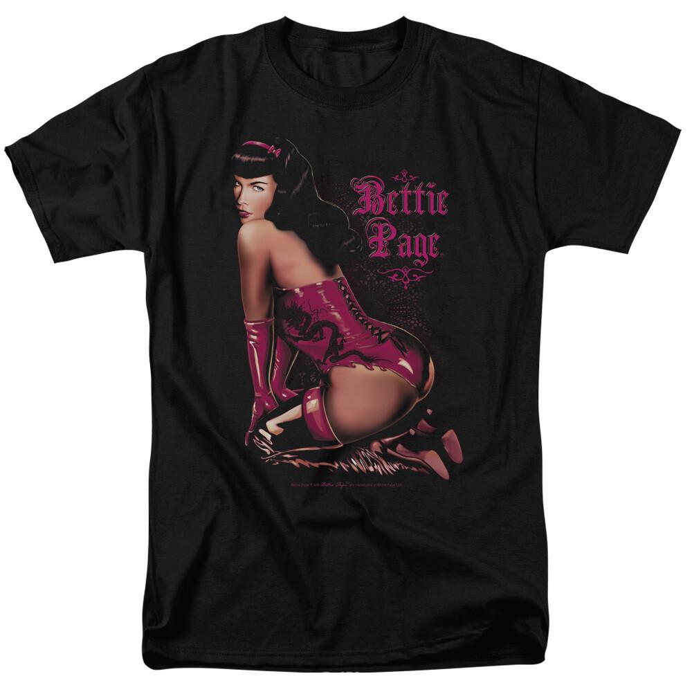 

Bettie Page Vinyl and Lace T Shirt Licensed 1950 s Pin Up Girl Model Tee Black M