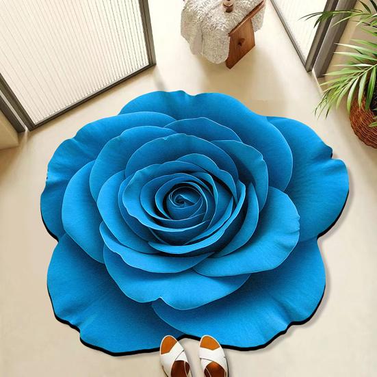 Floor Mat Irregular Shape Quick-Drying Floral Doormat Anti-Slip Backing Easy Maintenance Soft Cozy Rug Bathroom Decor
