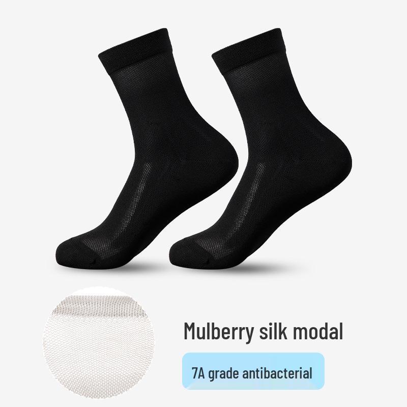 

Мужские длинные носки из модала и шелка тутового дерева черного цвета - Дышащие, Антибактериальные, Летние, для делового стиля 39-45