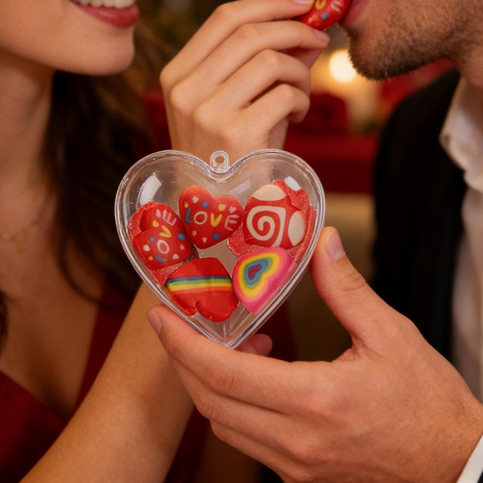 Heart Shaped Boxes Valentine Fillable Organizer 10 Pieces Small Candies Jar Boxes for Wedding New Year Birthday Cards Ribbons cm chiaro